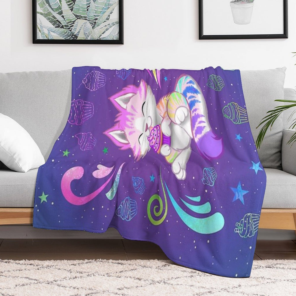 Rainbow Kitty with Cupcake Durable Throw Blanket