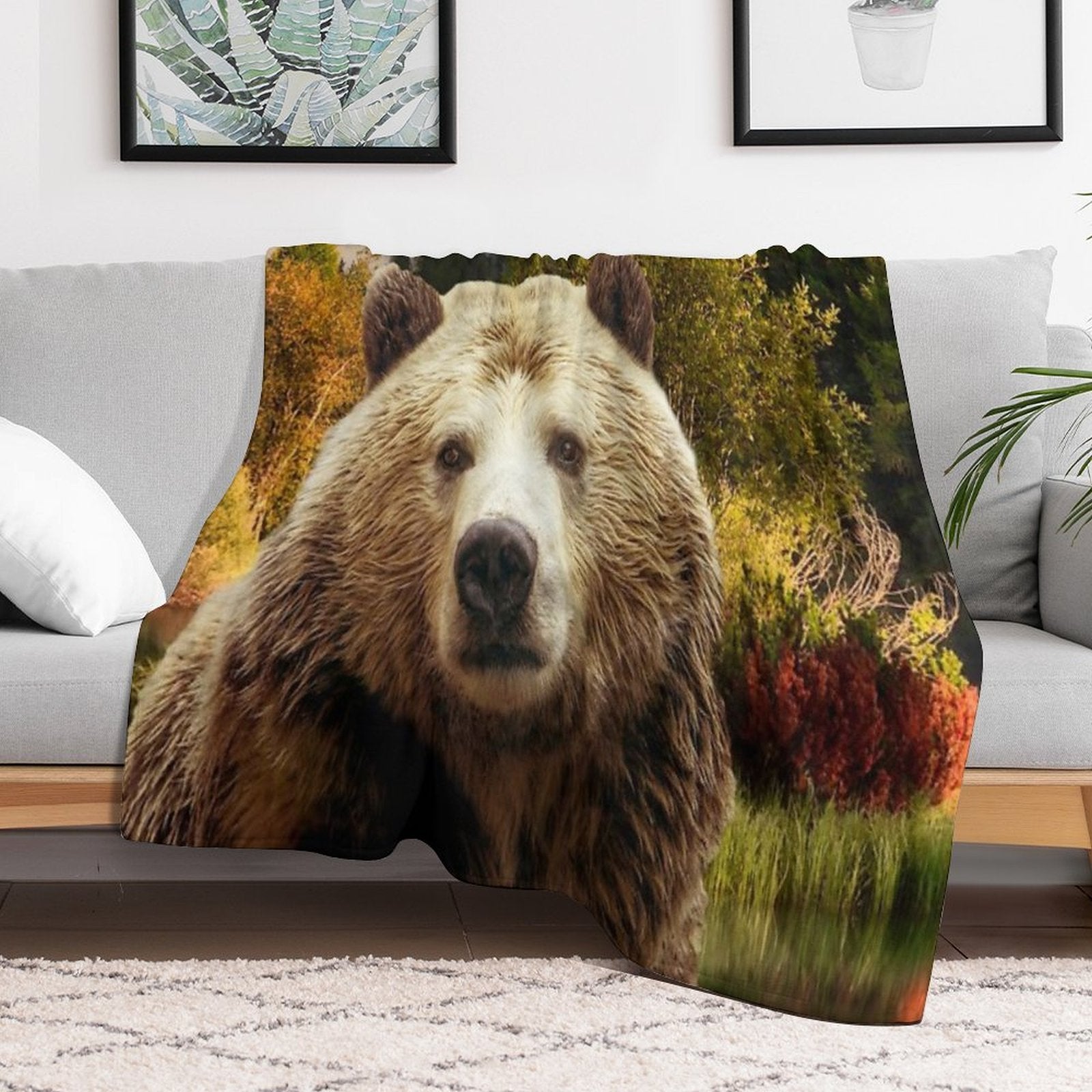 Brown Bear And Forest Multi-functional Throw Blanket