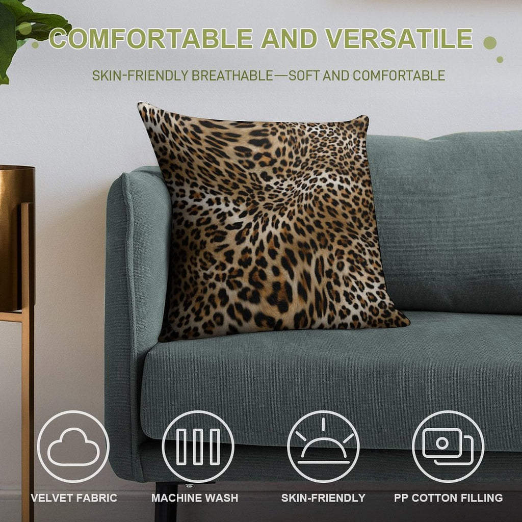 Leopard Pattern Soft Short Plush Fabric Throw Pillow