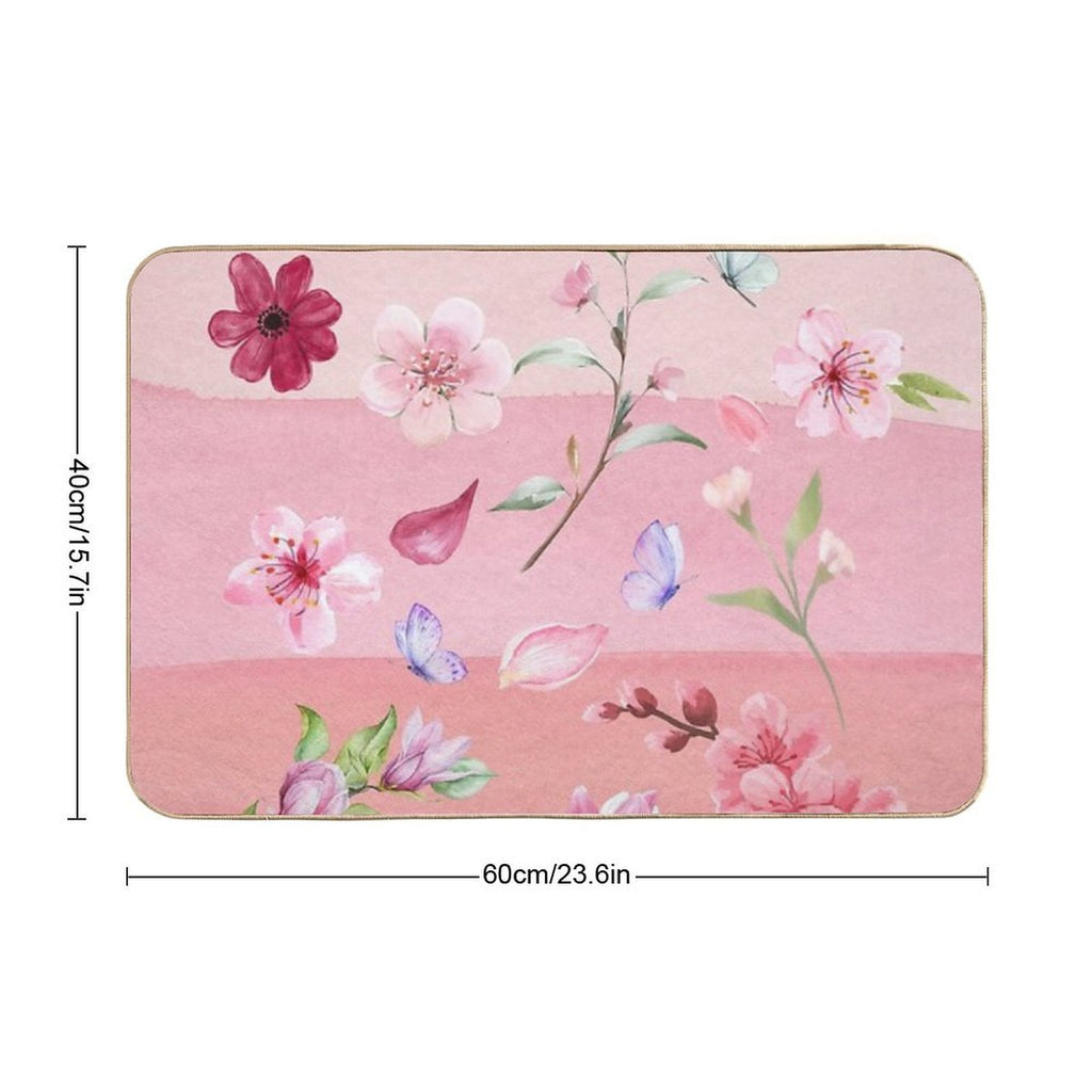 Watercolor Flowers And Butterflies  Stain-Proof Bath Mat