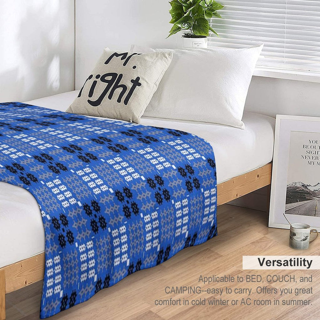 Welsh Tapestry Pattern, Carthen Cymraeg, Cymreig (blue) Gift-ready Throw Blanket