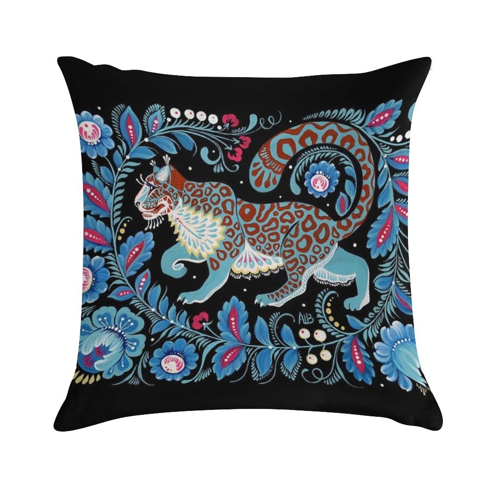 Snow Leopard Folk Art Soft Bedroom Essential Throw Pillow