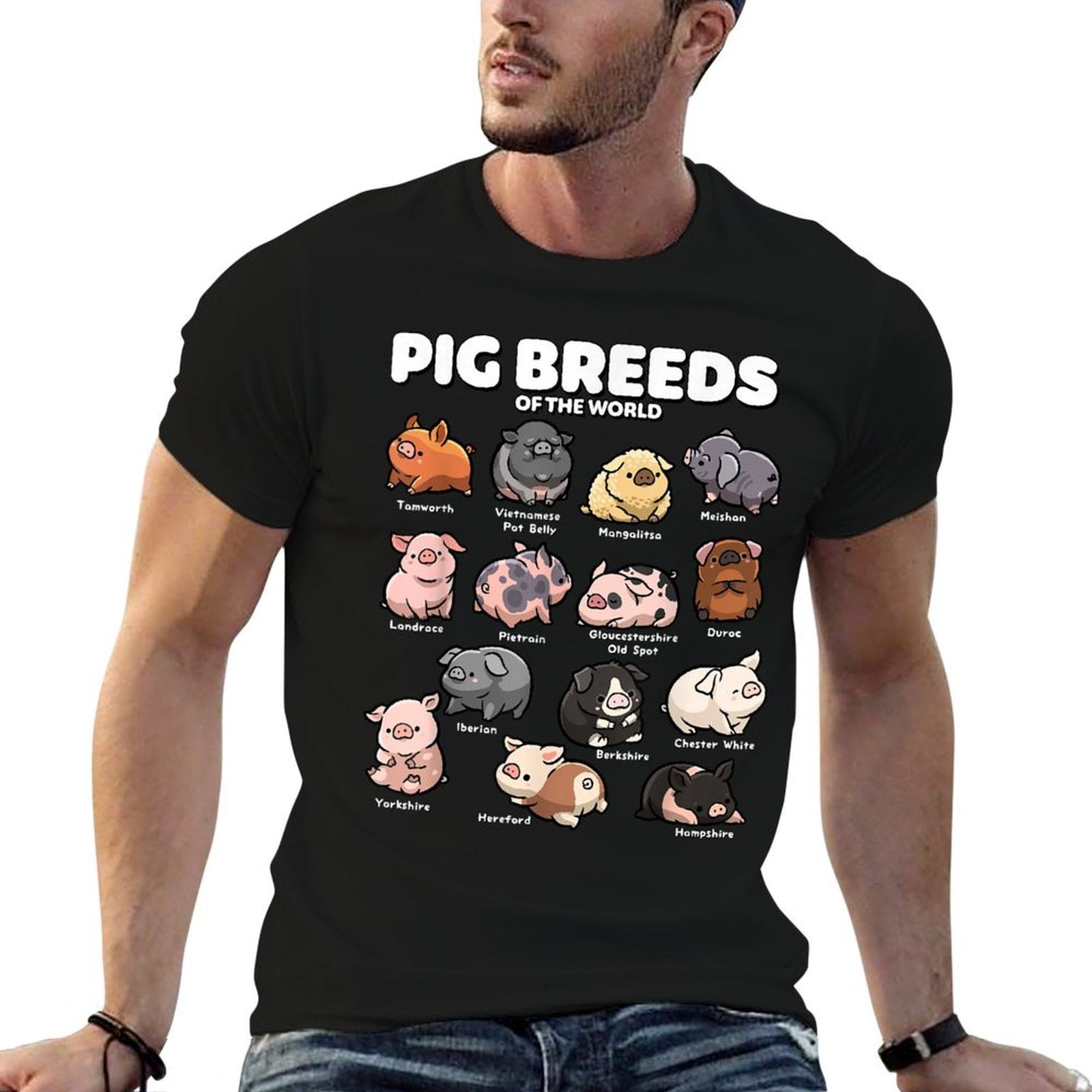 Cute Pig Breeds of The World Funny Farm Animal Lovers  Soft T-Shirt