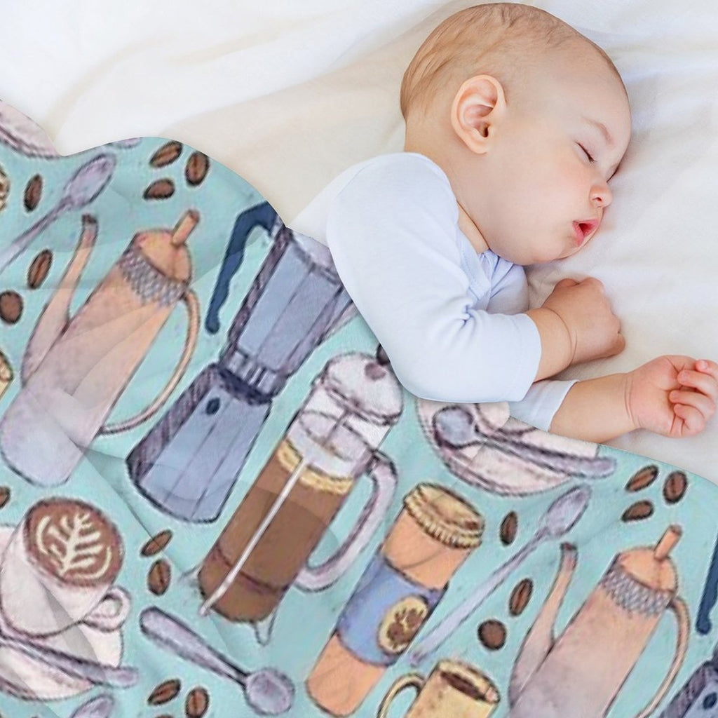 Coffee Love on Blue Shrink-resistant Throw Blanket