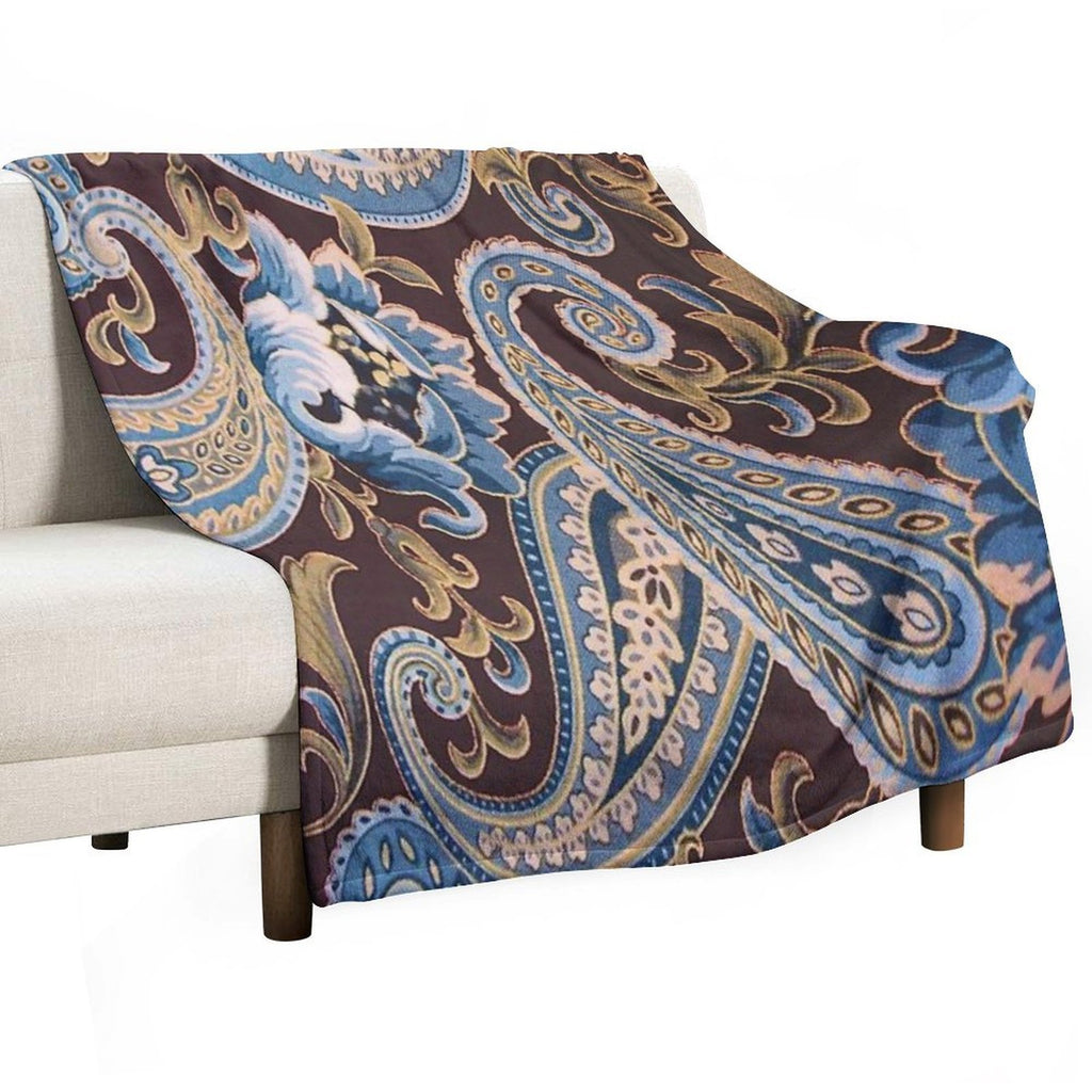 Blue Brown Vintage Paisley Shrink-resistant Throw Blanket