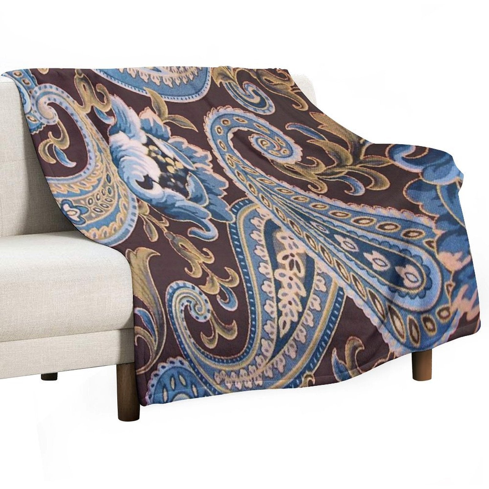 Blue Brown Vintage Paisley Shrink-resistant Throw Blanket
