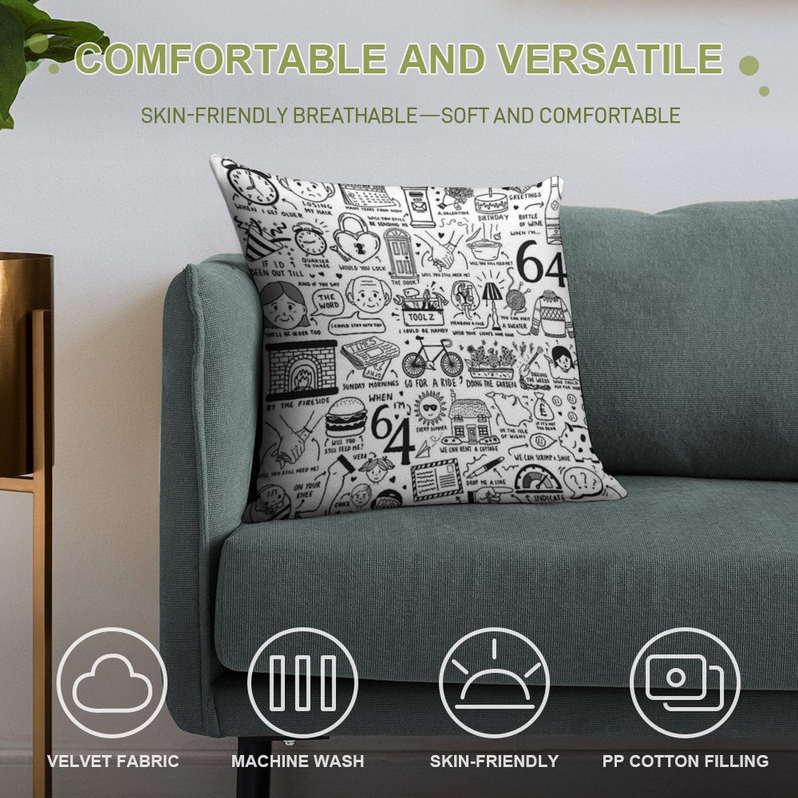 When I’m Sixty Four Soft Skin-Friendly Throw Pillow