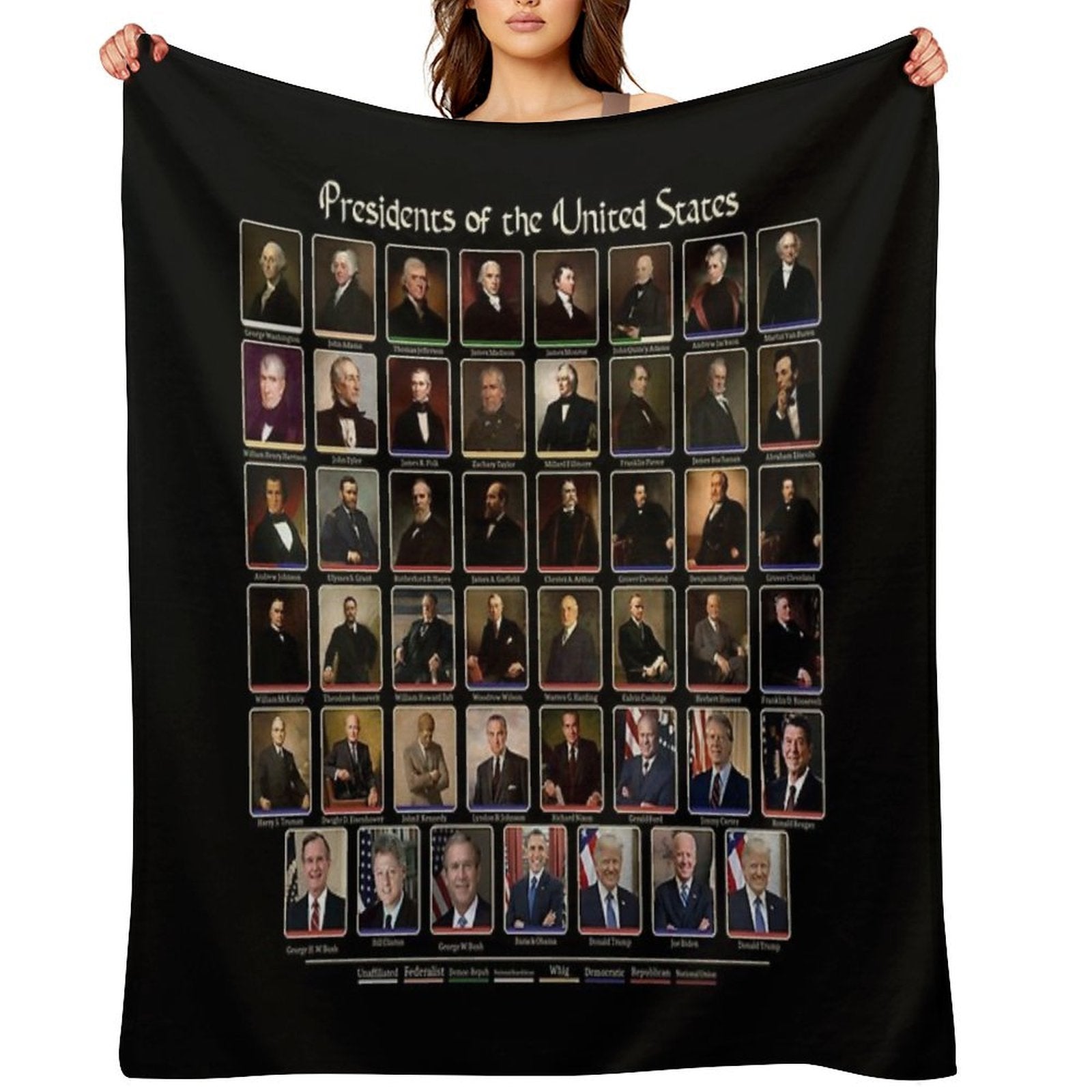 47 Presidents of The United States List (Updated - Including Trump) Premium Throw Blanket
