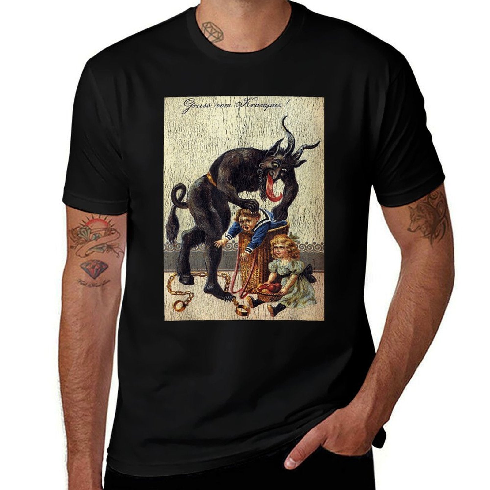 Gruss Vom Krampus Horror Christmas Art Creepy Evil Santa Fun  High-quality Stitching T-Shirt
