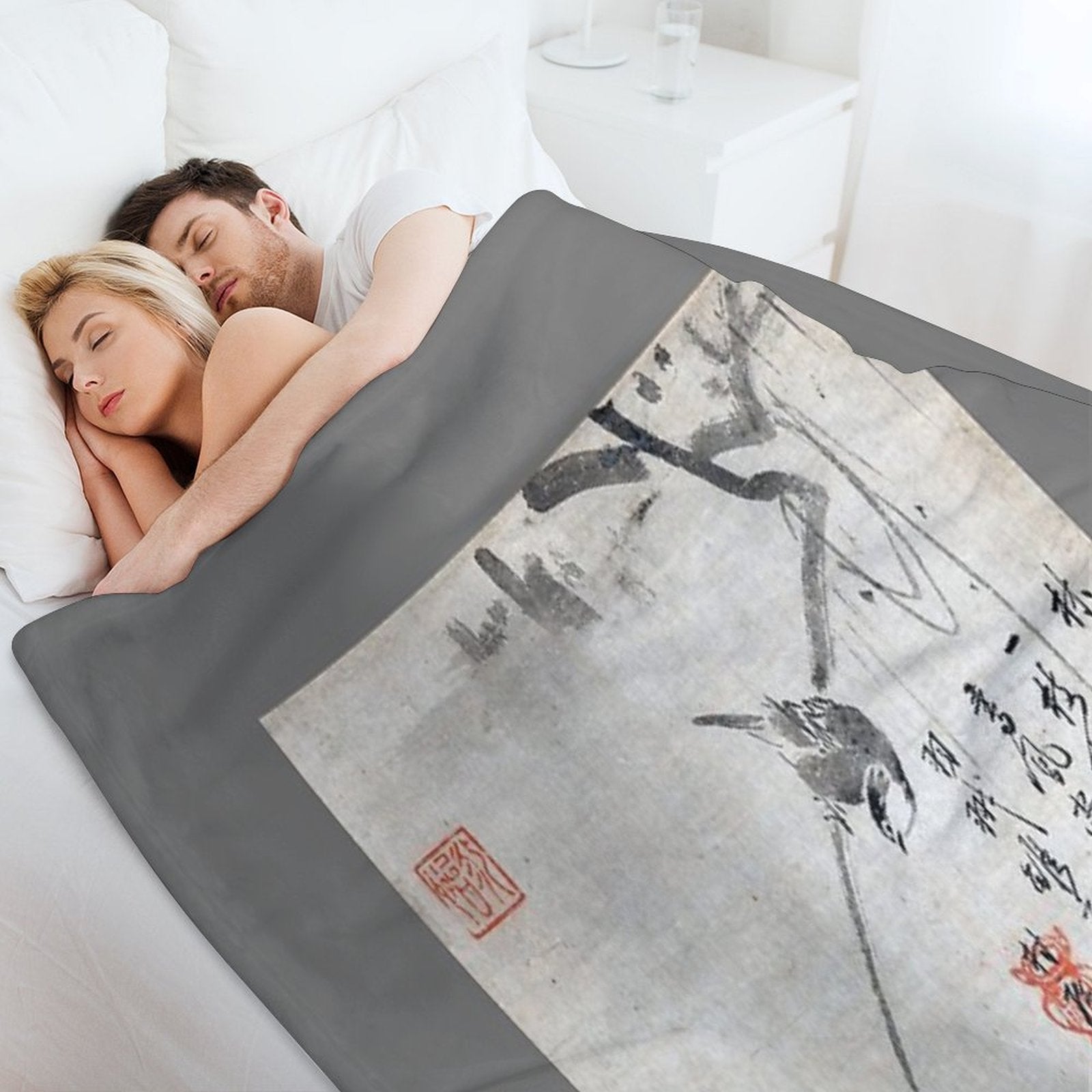 Bird on A Branch (Restored Japanese Artwork) Comfort Throw Blanket