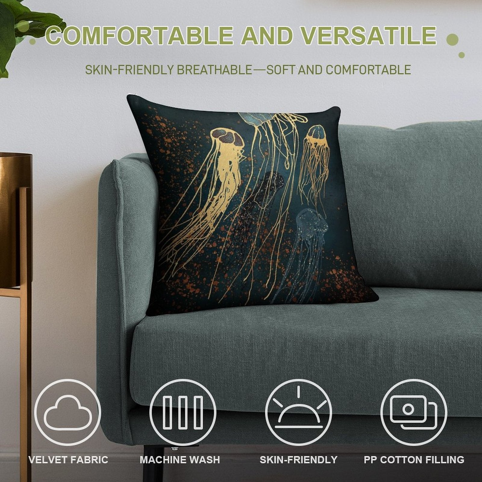 Metallic Jellyfish Soft Skin-Friendly Throw Pillow