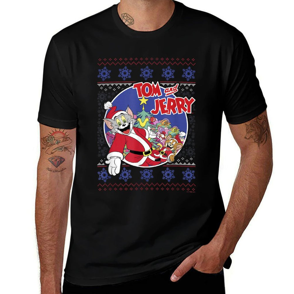 Tom And Jerry Classic Christmas Ugly Sweater  Rolled Sleeves T-Shirt