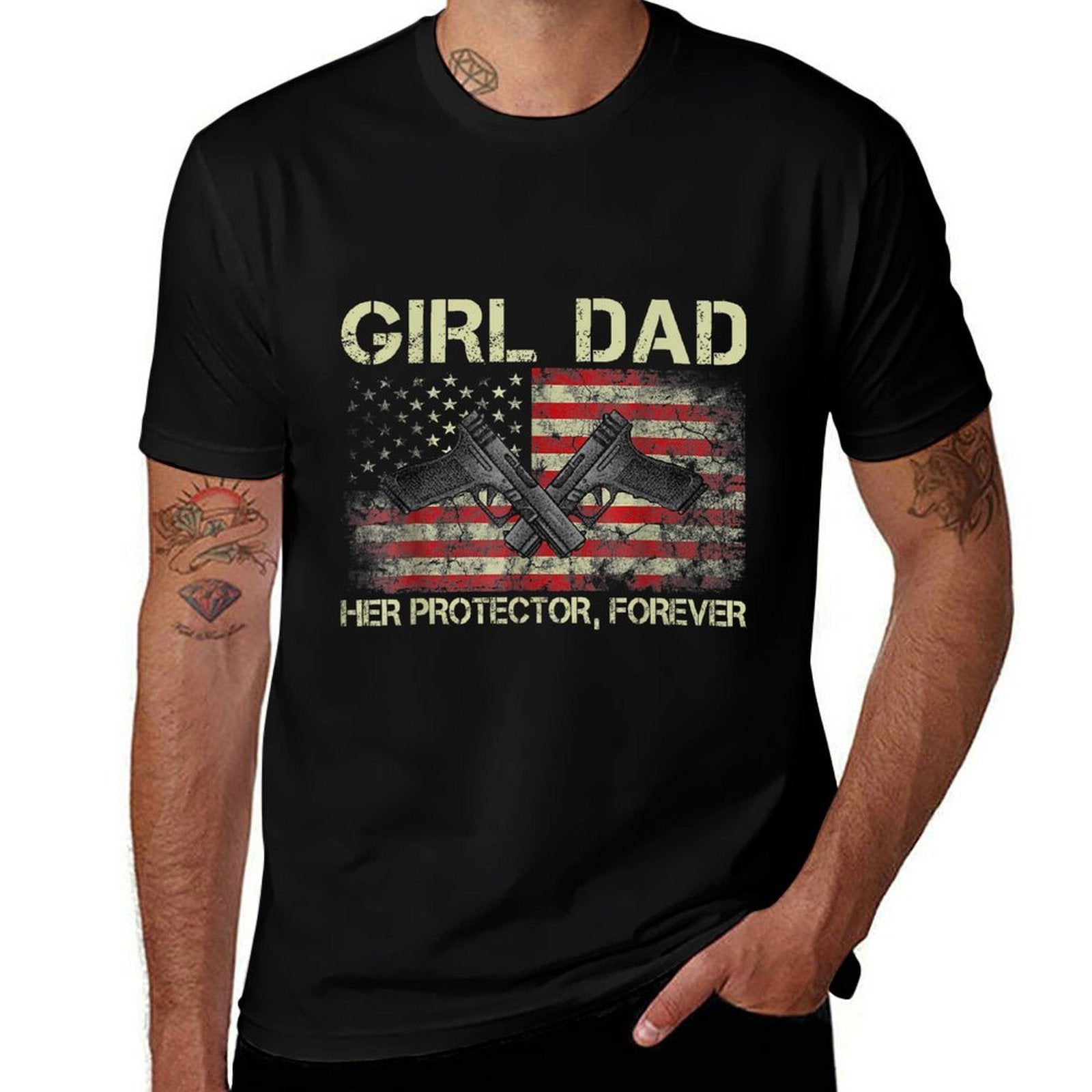 Girl Dad Her Protector Forever Funny Father of Girls  Durable T-Shirt