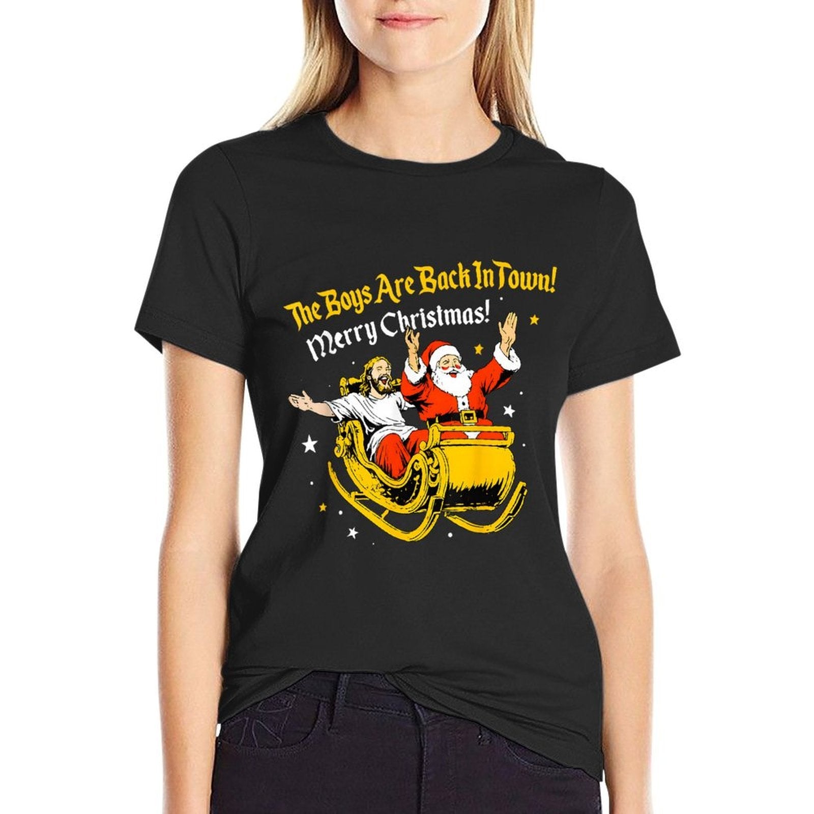 Jesus And Santa The Boys Are Back in Town Funny Christmas Comfortable T-Shirt