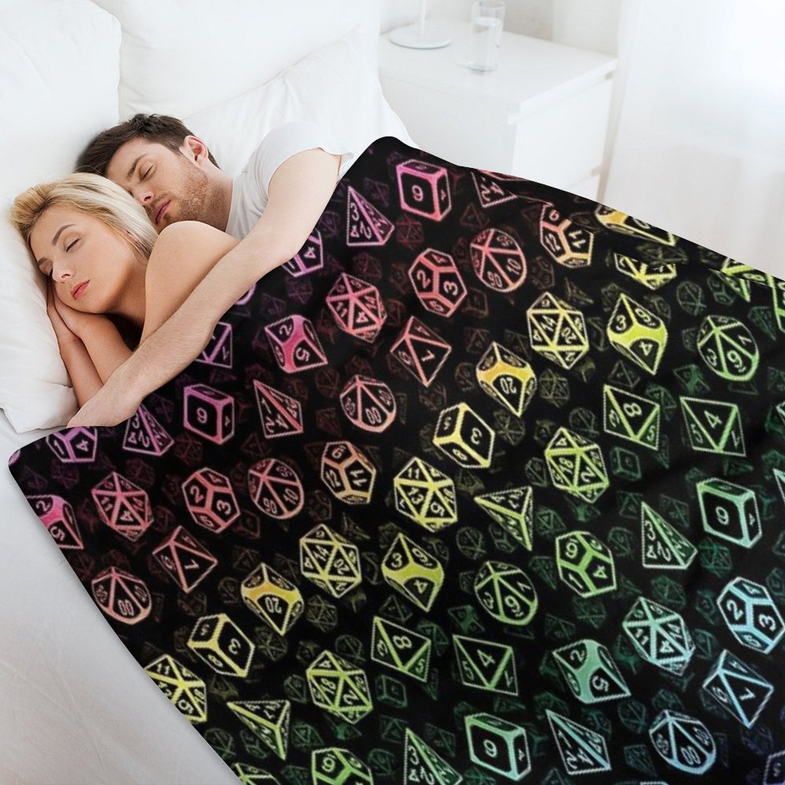 D20 Dice Set Pattern (Rainbow) Velvety-soft Throw Blanket