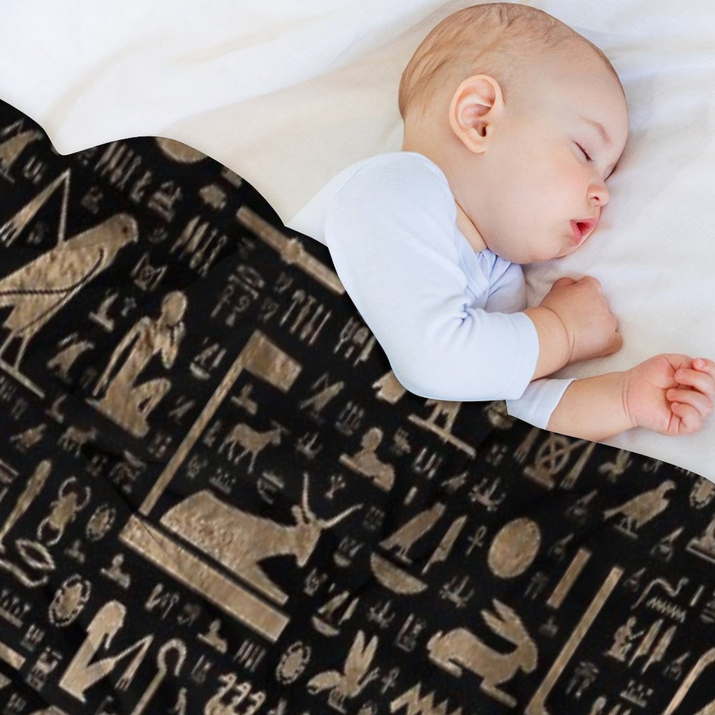 Ancient Egyptian Hieroglyphs - Black And Gold Quick-dry Throw Blanket