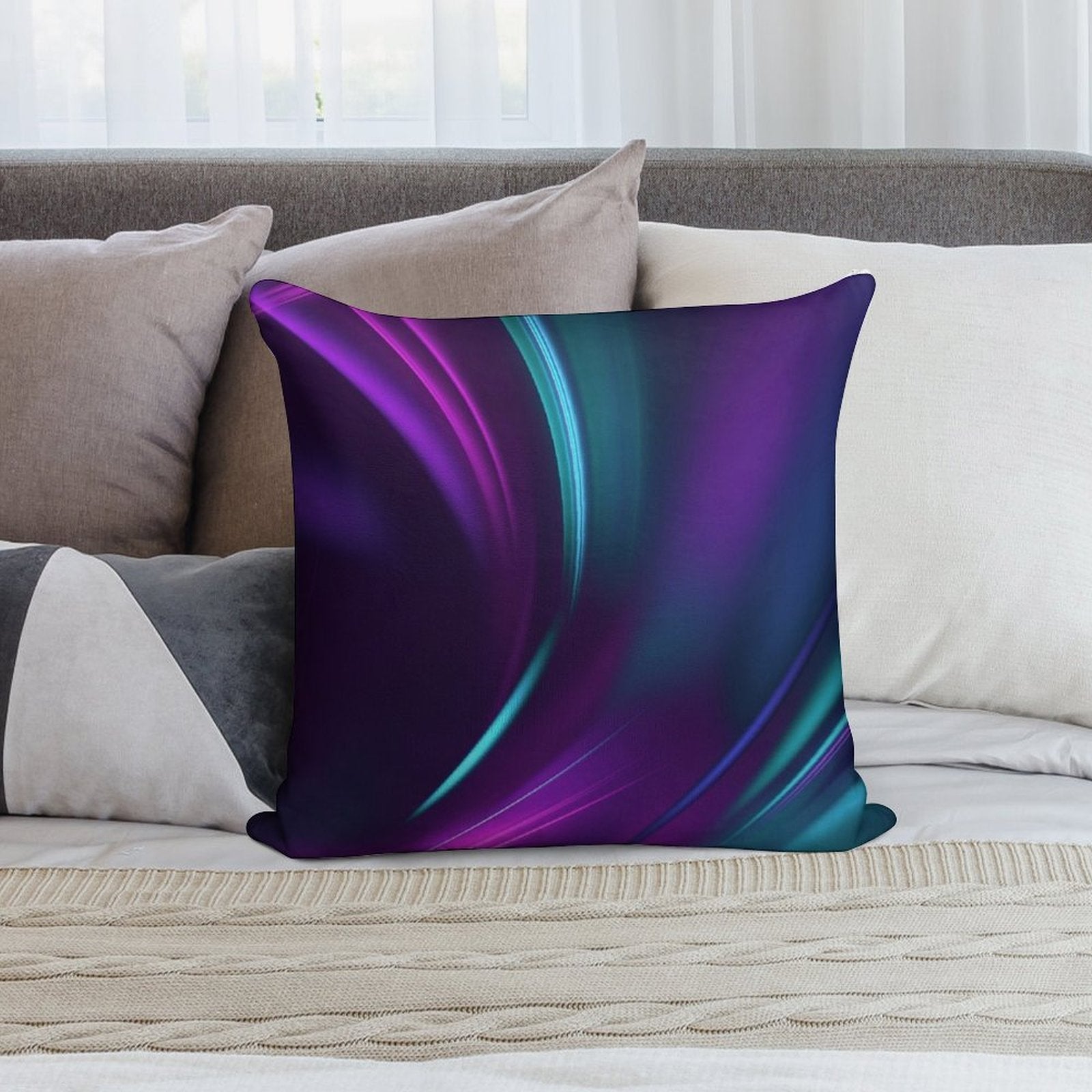 Purple Teal Swirl Soft Durable Construction Throw Pillow
