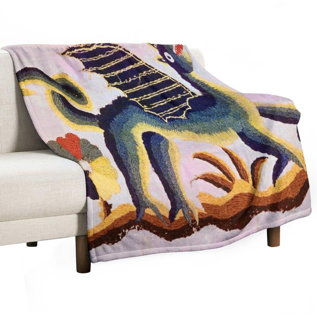 Crewel Dragon Vintage Floral Vector Pattern Durable Throw Blanket