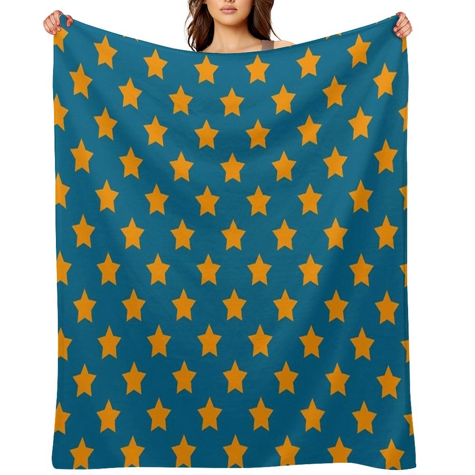 Orange Stars Blue Background Pattern Design Plush Throw Blanket