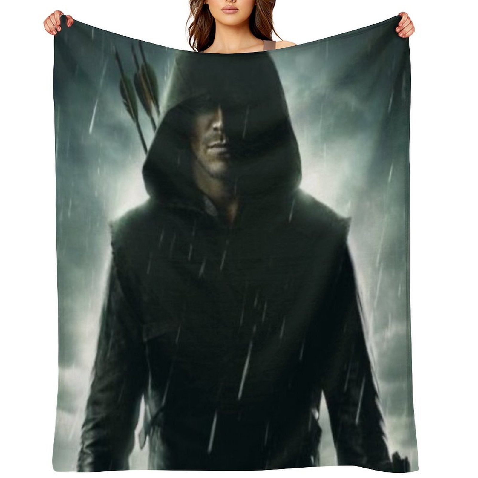 Oliver Queen The Green Arrow Poster Sustainable Throw Blanket
