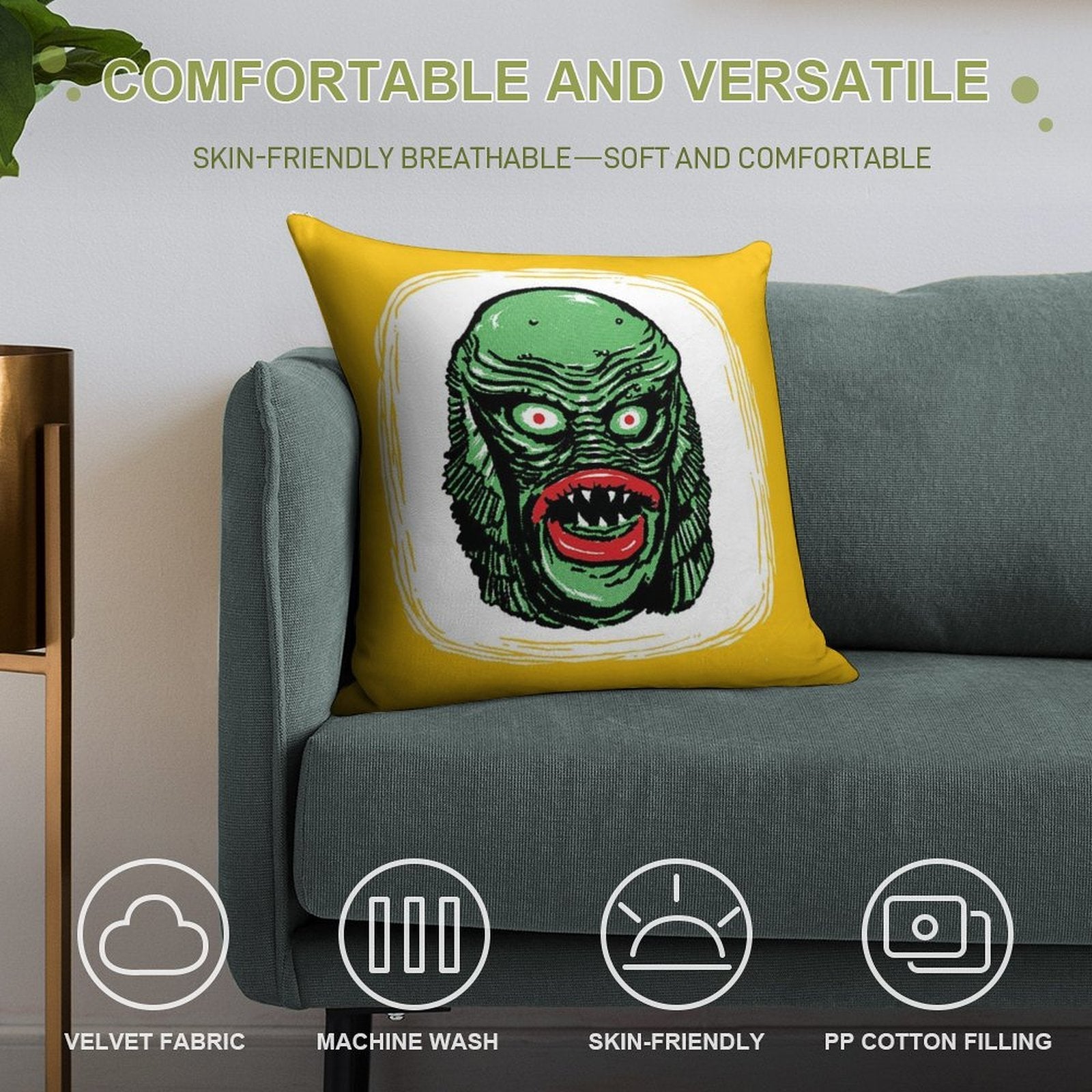 CREATURE from The BLACK LAGOON Soft Reinforced Edging Throw Pillow