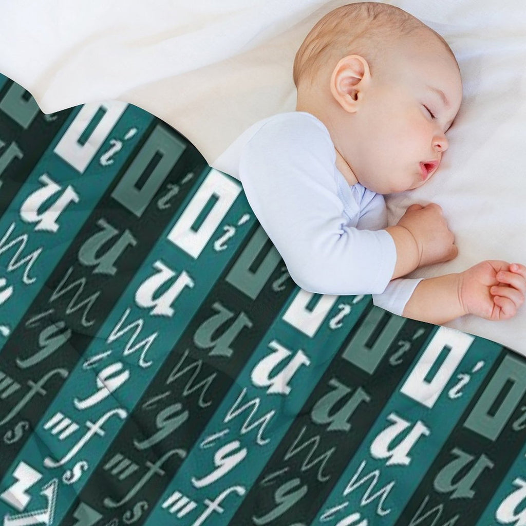 Abstract Green And White Letter Pattern Eco-conscious Throw Blanket