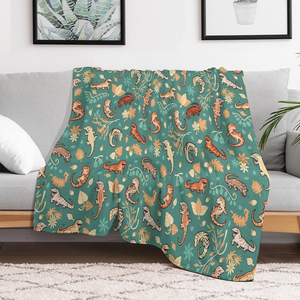 Autumn Geckos in Green Durable Throw Blanket