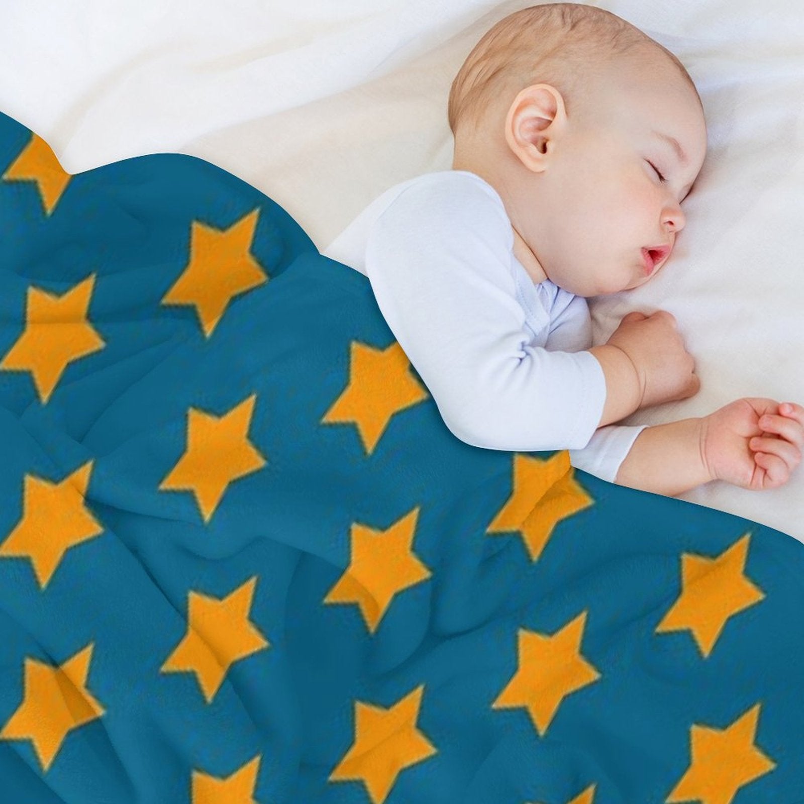 Orange Stars Blue Background Pattern Design Plush Throw Blanket