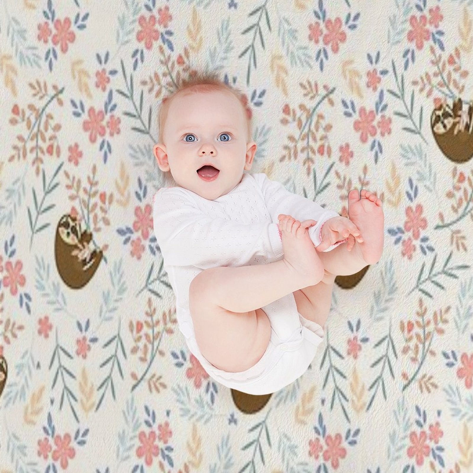 Baby Flower With Sloth Travel-friendly Throw Blanket