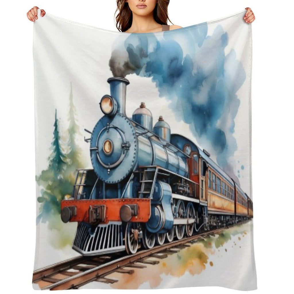 Classic Watercolour Steam Train Illustration Compact Throw Blanket