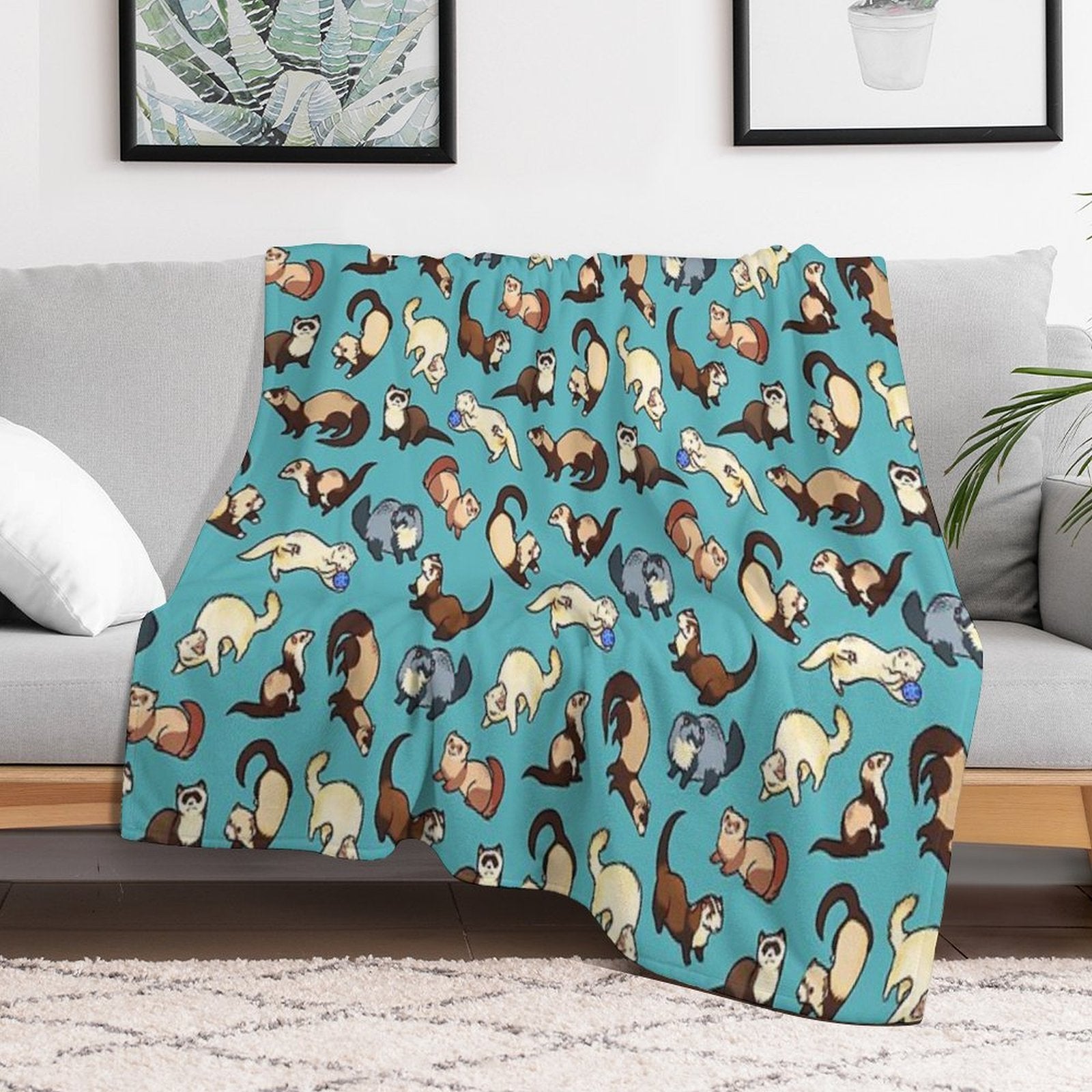 Cat Snakes in Blue Wrinkle-free Throw Blanket