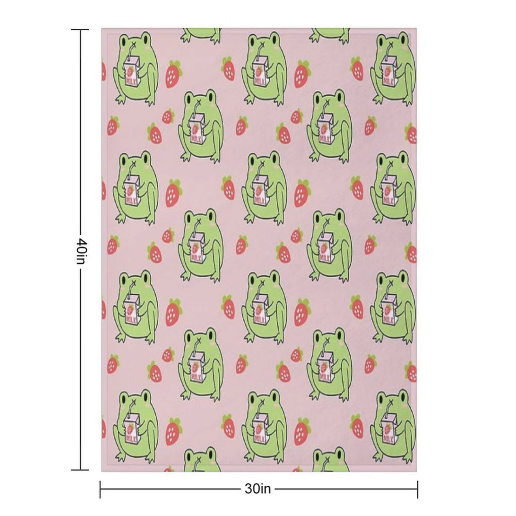 Cute Strawberry Milk Frog Anti-pilling Throw Blanket