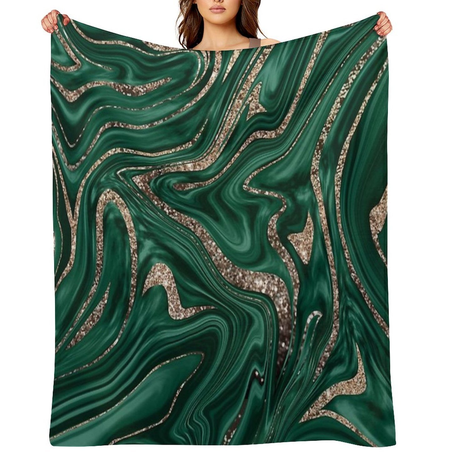 Emerald Green Black Gold Glam Marble #1 (Photo of Glitter Only - Not Reflective) Gift-ready Throw Blanket
