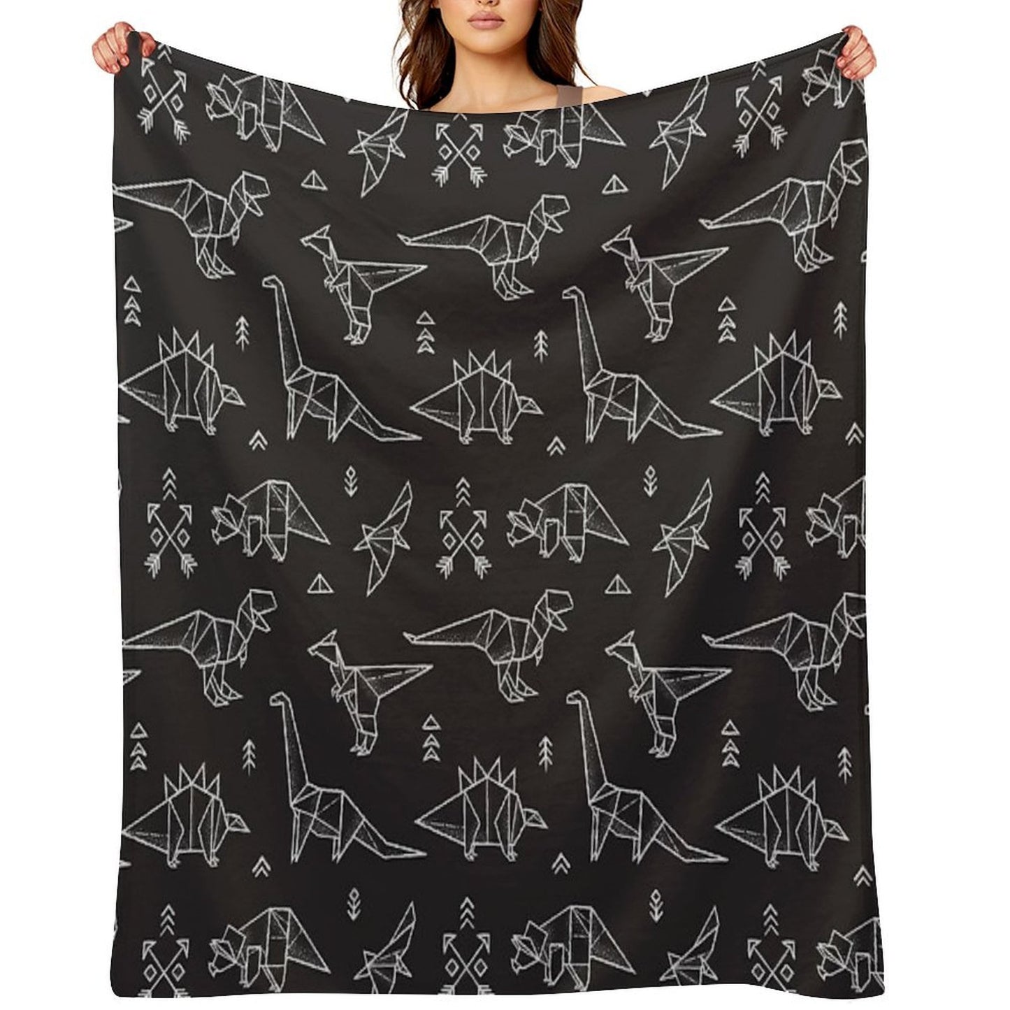 Black And White Origami Dinosaurs Multi-functional Throw Blanket