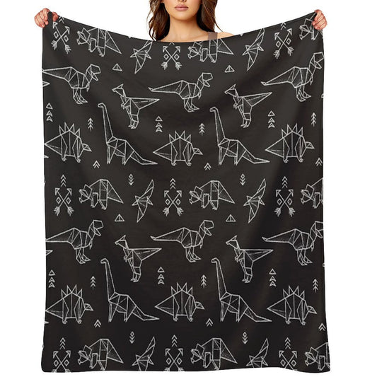 Black And White Origami Dinosaurs Multi-functional Throw Blanket