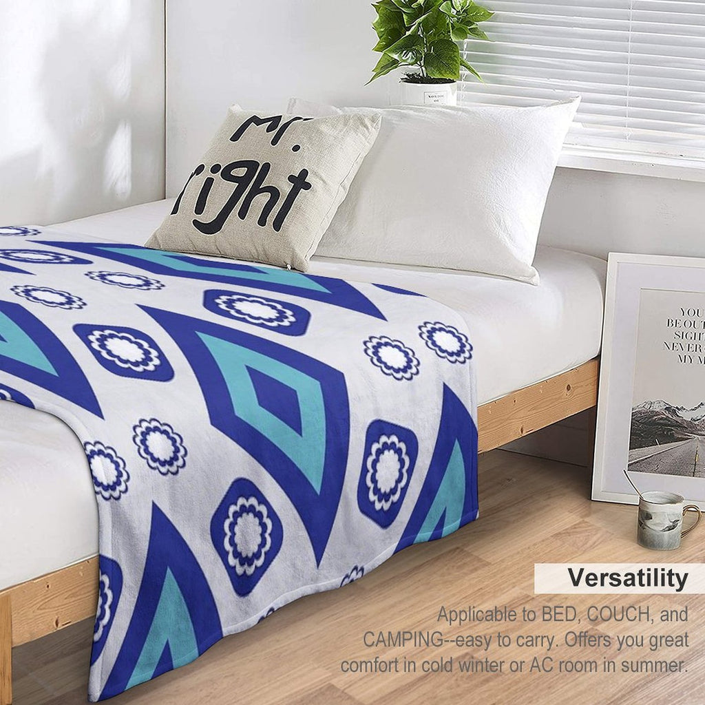 Blue Geometric And Floral Ethnic Pattern Durable Throw Blanket