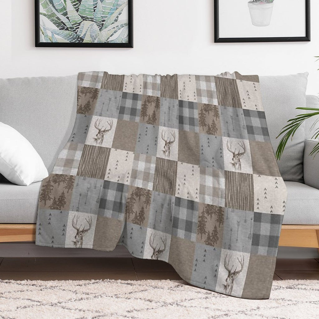 Deer Patchwork - Rustic Neutrals Easy Care Throw Blanket