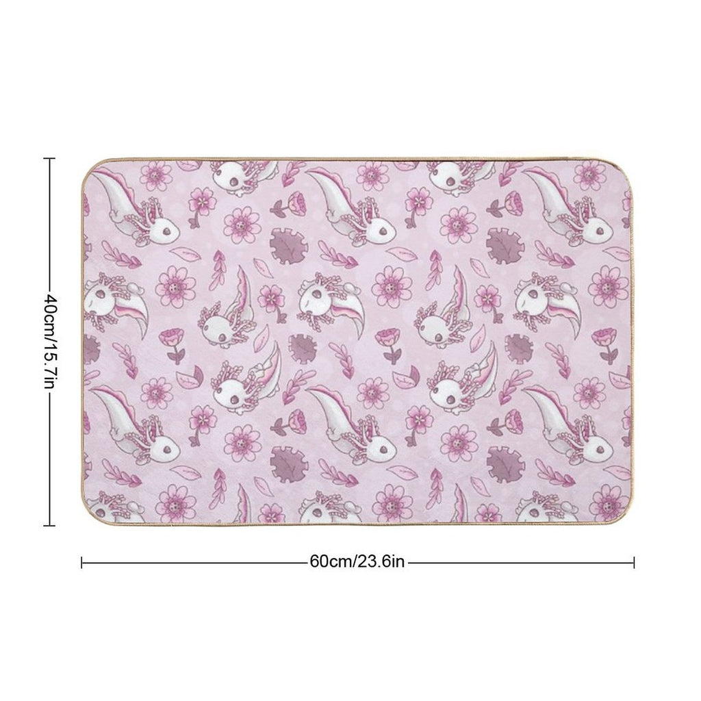 Floral Speckled Axolotl Pattern - Summer Edition  Slip-Resistant Bath Mat