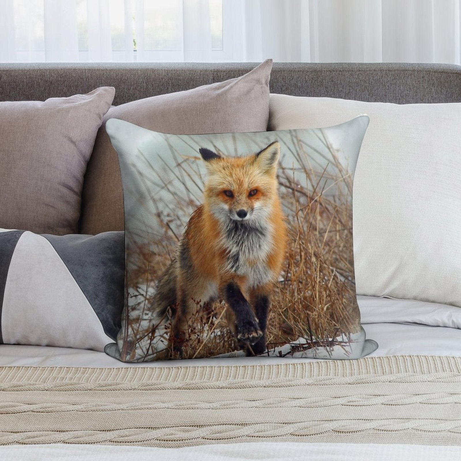 Red Fox Soft High-Density Material Throw Pillow