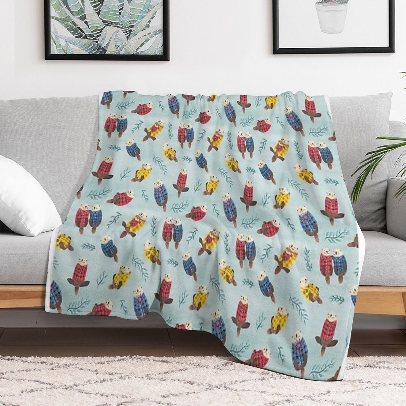 Sea Otters Wearing Plaid Lightweight Throw Blanket