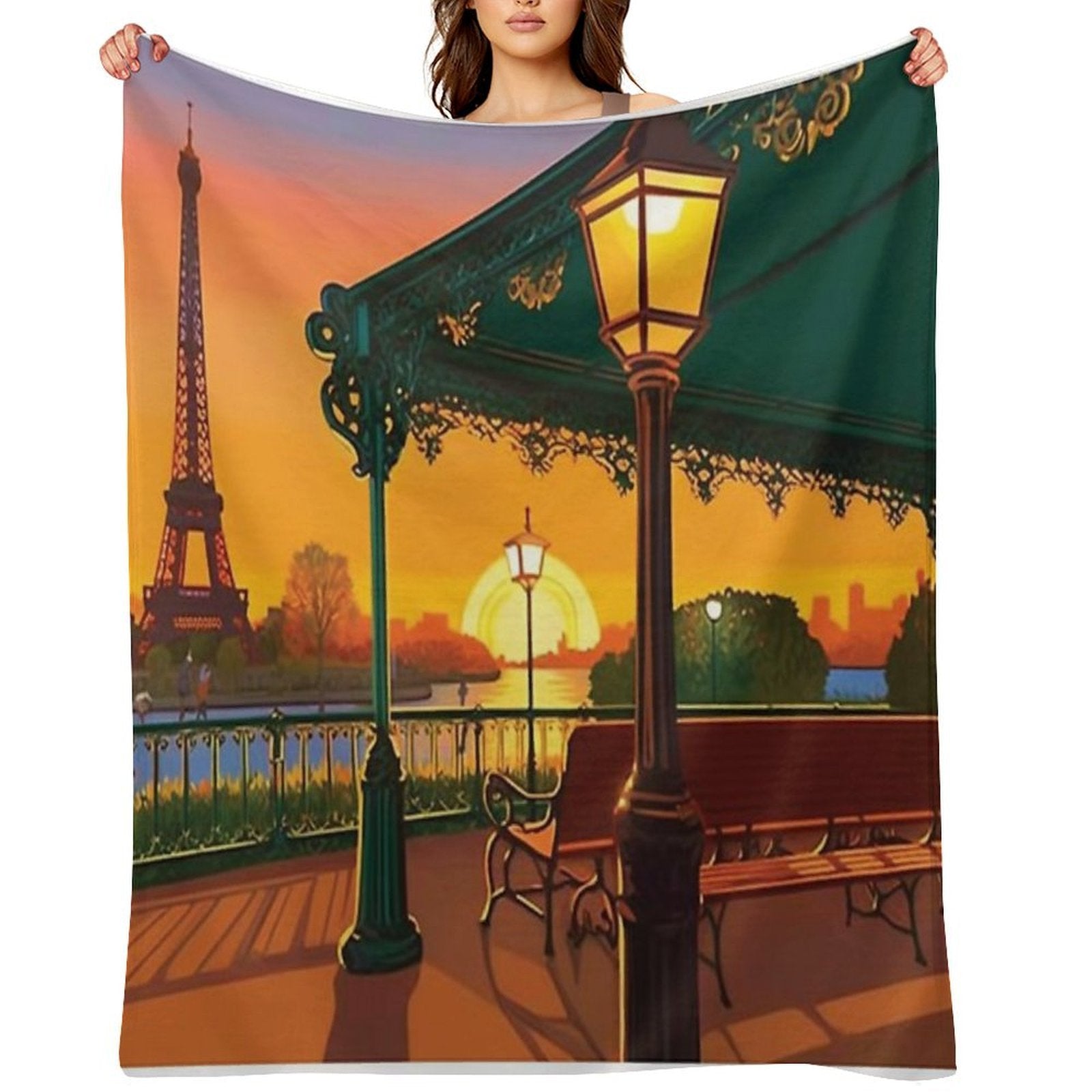 Sunset in Paris City Wrinkle-free Throw Blanket