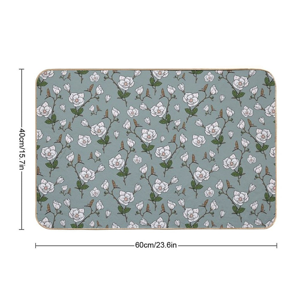 Botanical Magnolia Sprig Pattern_Sage  Dirt-Trapping Bath Mat