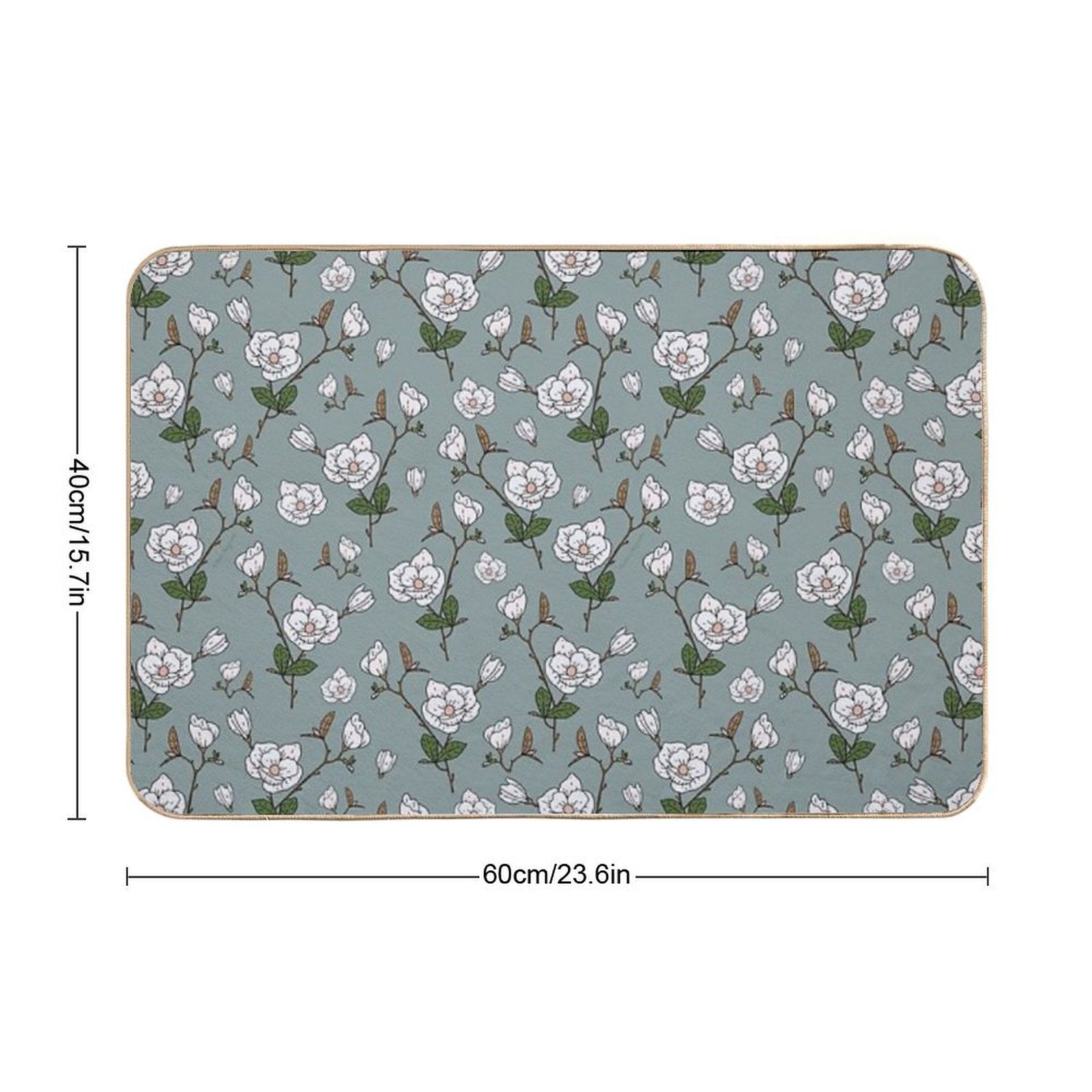 Botanical Magnolia Sprig Pattern_Sage  Dirt-Trapping Bath Mat