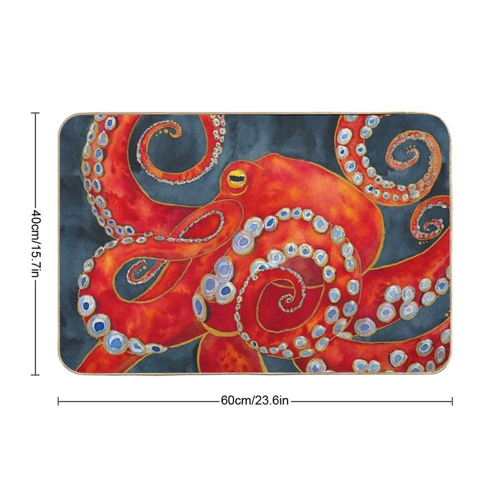 Red Watercolor Octopus  Anti-Trip Bath Mat