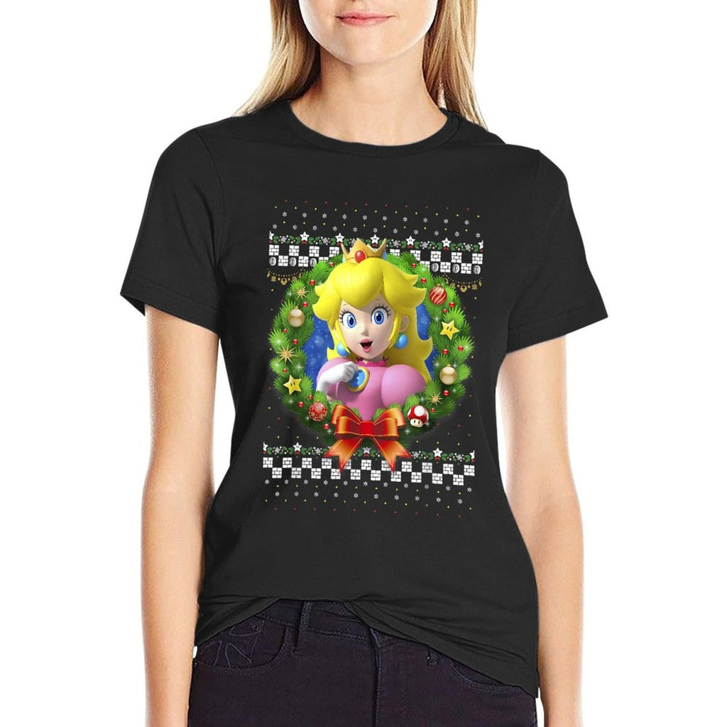 Super Mario Christmas Princess Peach Ugly Sweater  High-quality Stitching T-Shirt