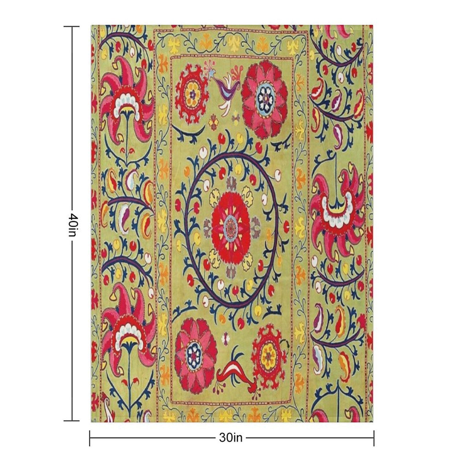 Lakai Suzani Uzbekistan Floral Embroidery Print Travel-friendly Throw Blanket