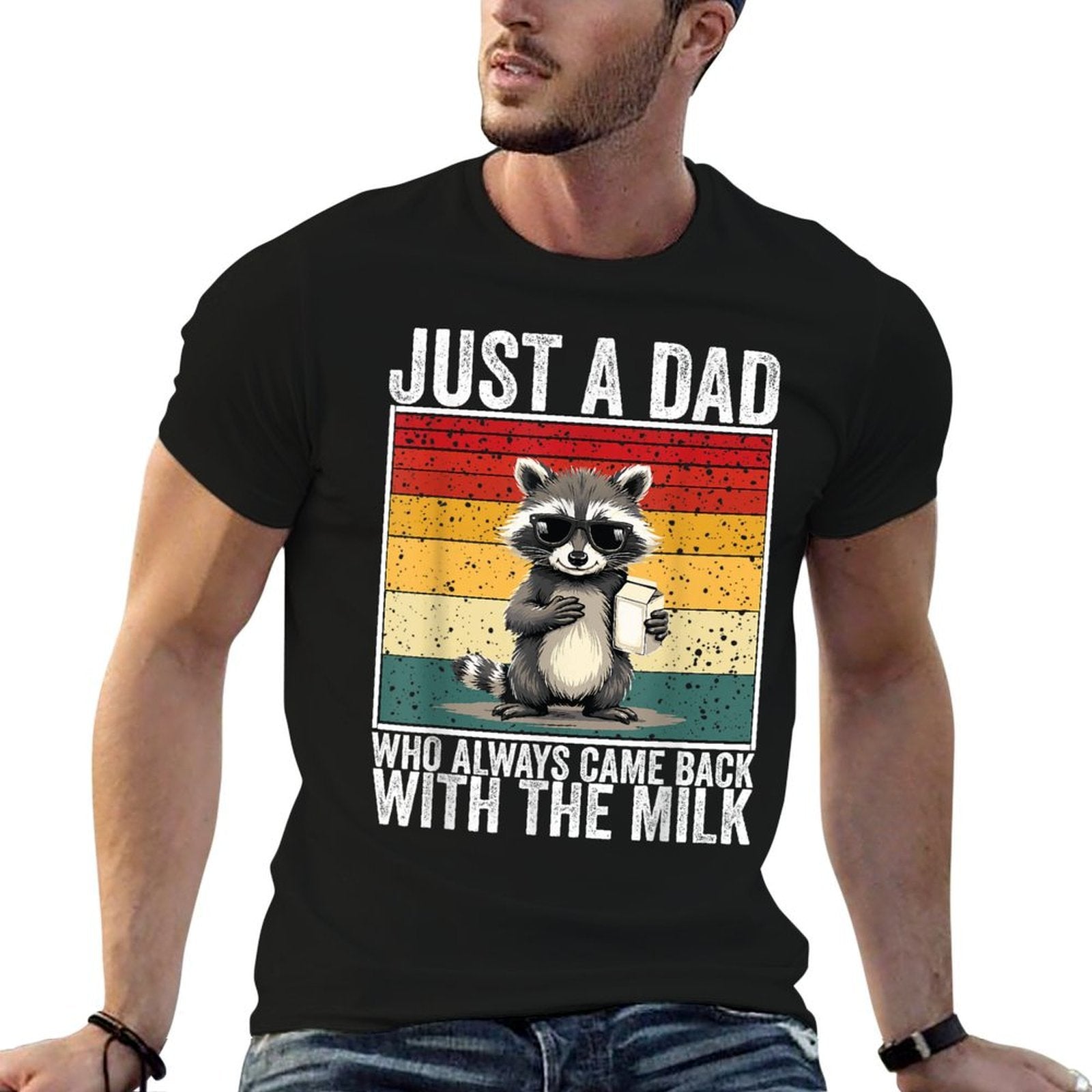 Just A Dad Who Always Came Back With The Milk Retro Design  Polyester Blend T-Shirt