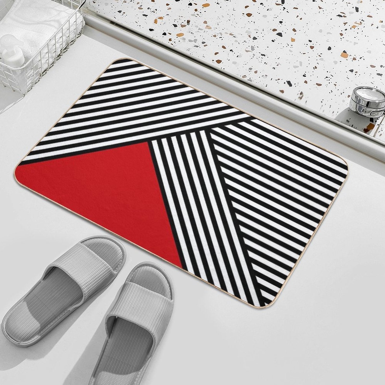 Black And White Stripes with Red Triangle  Eco-Friendly Bath Mat