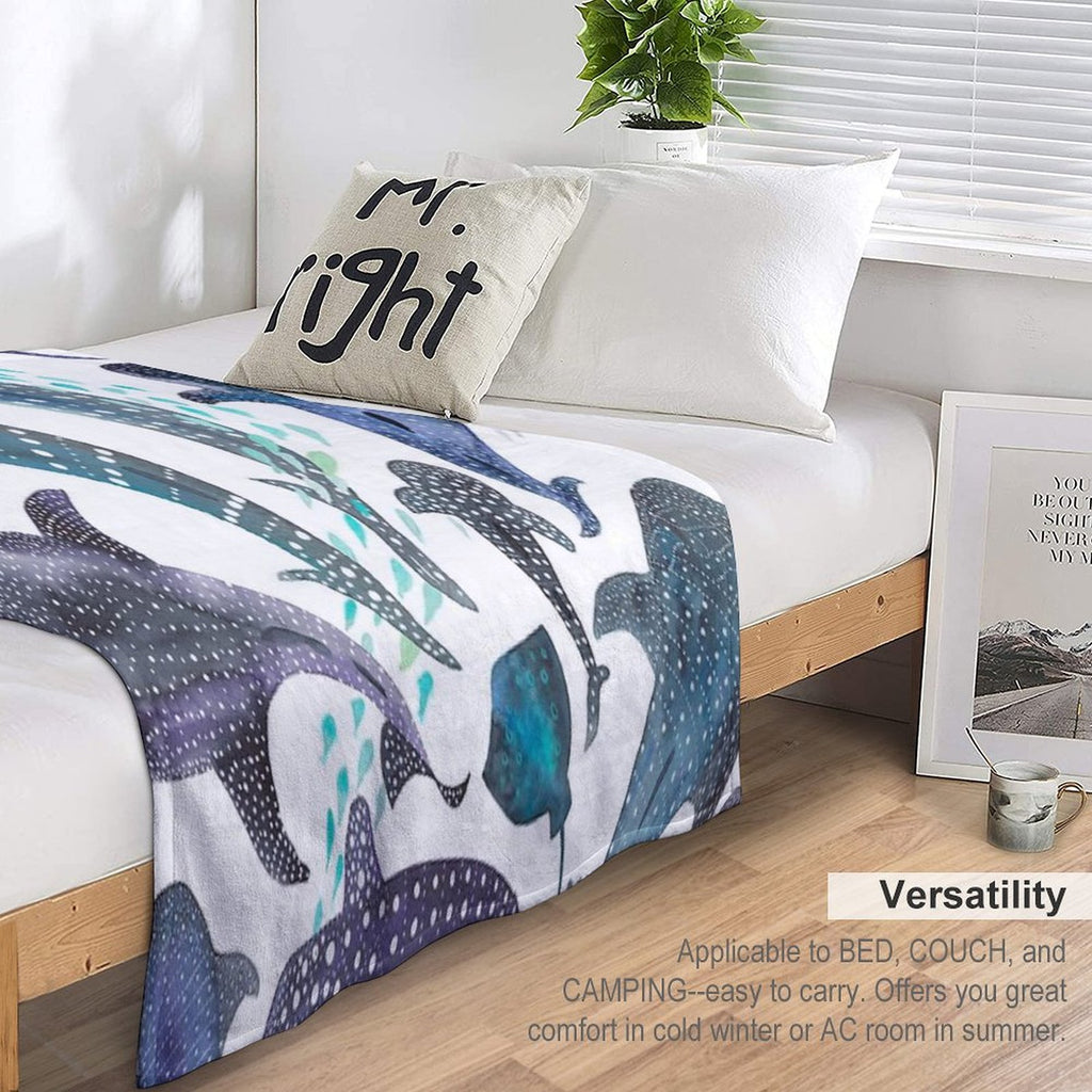 Whale Shark, Ray & Sea Creature Play Print Comfort Throw Blanket