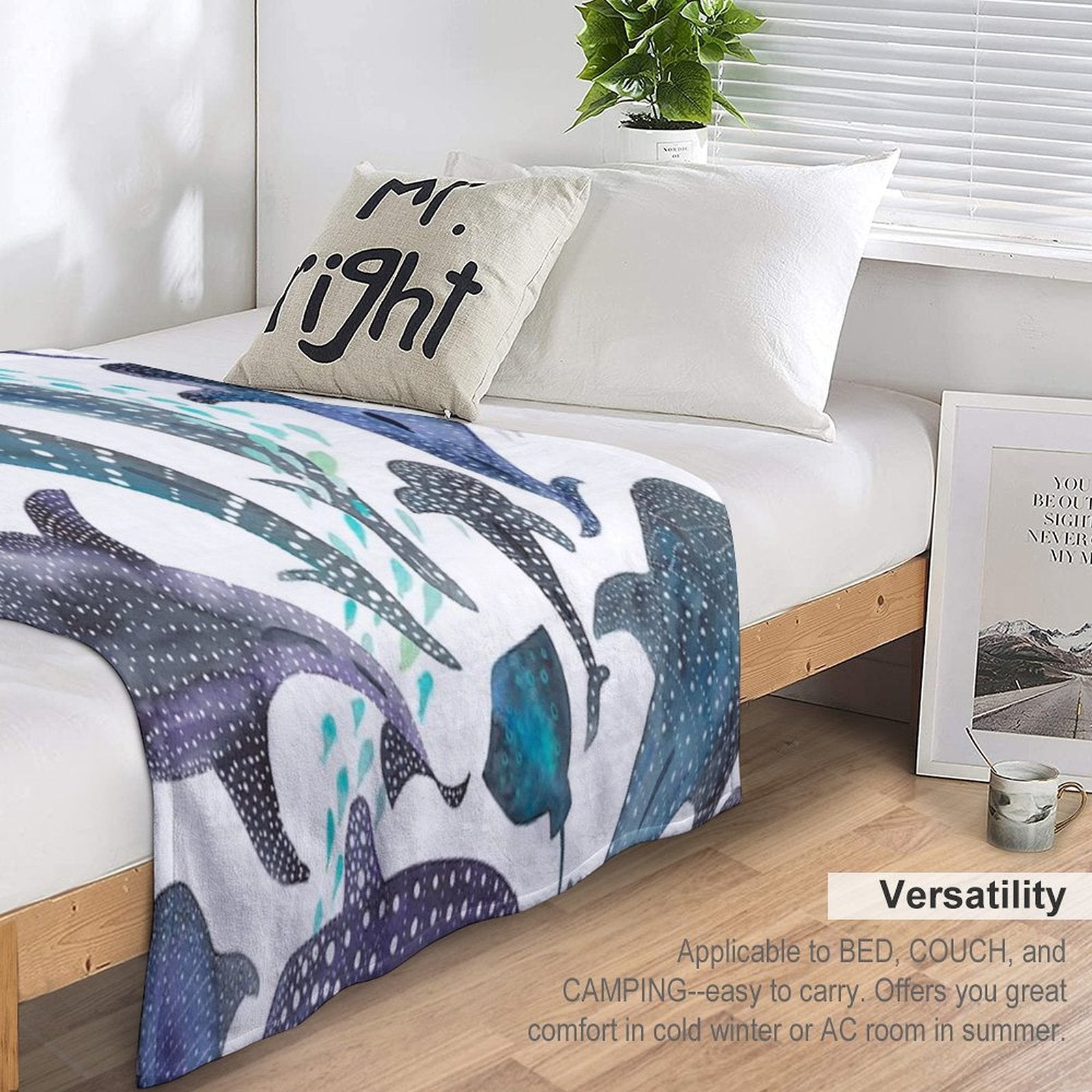 Whale Shark, Ray & Sea Creature Play Print Comfort Throw Blanket